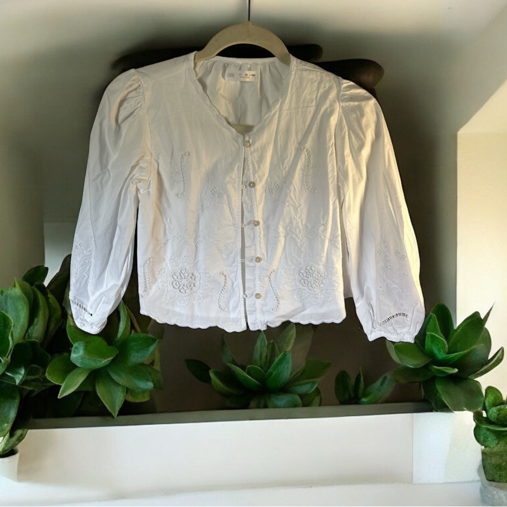 Zara White Embroidered Kids Top. Size 9